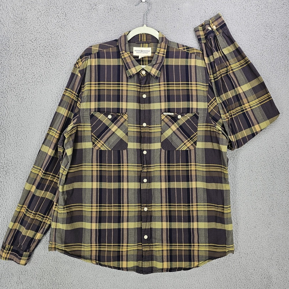 Denim & Supply Ralph Lauren Shirt Mens 2XL Green Plaid Button Up Long Sleeve